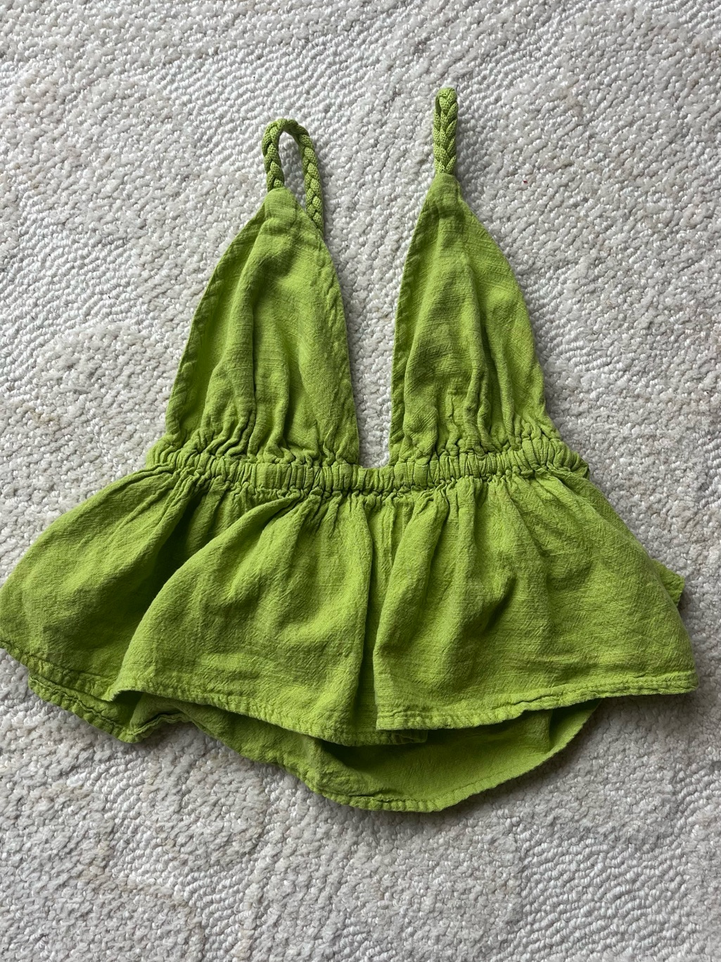 Lime Green Braided Strap Peplum Crop Top